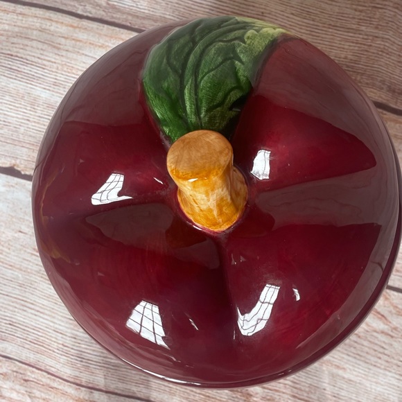 Apple shaped large bowl with lid red ceramic ack brand - Picture 7 of 11